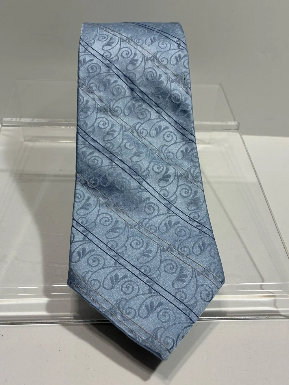Y2K DKNY Silk Tie Blue Paisley Stripe Necktie USA MADE